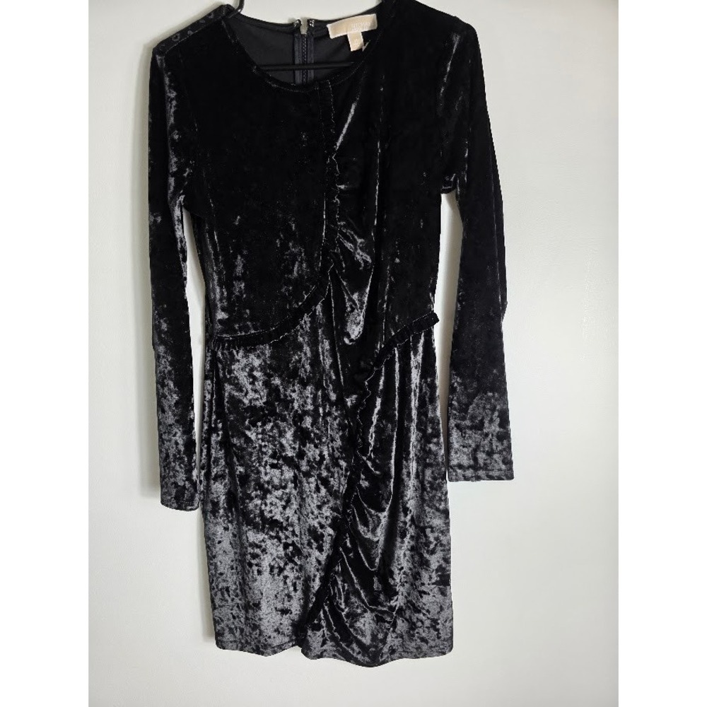 Michael Kors Black Velvet Ruffle  Long Sleeve‎  Holiday Medium